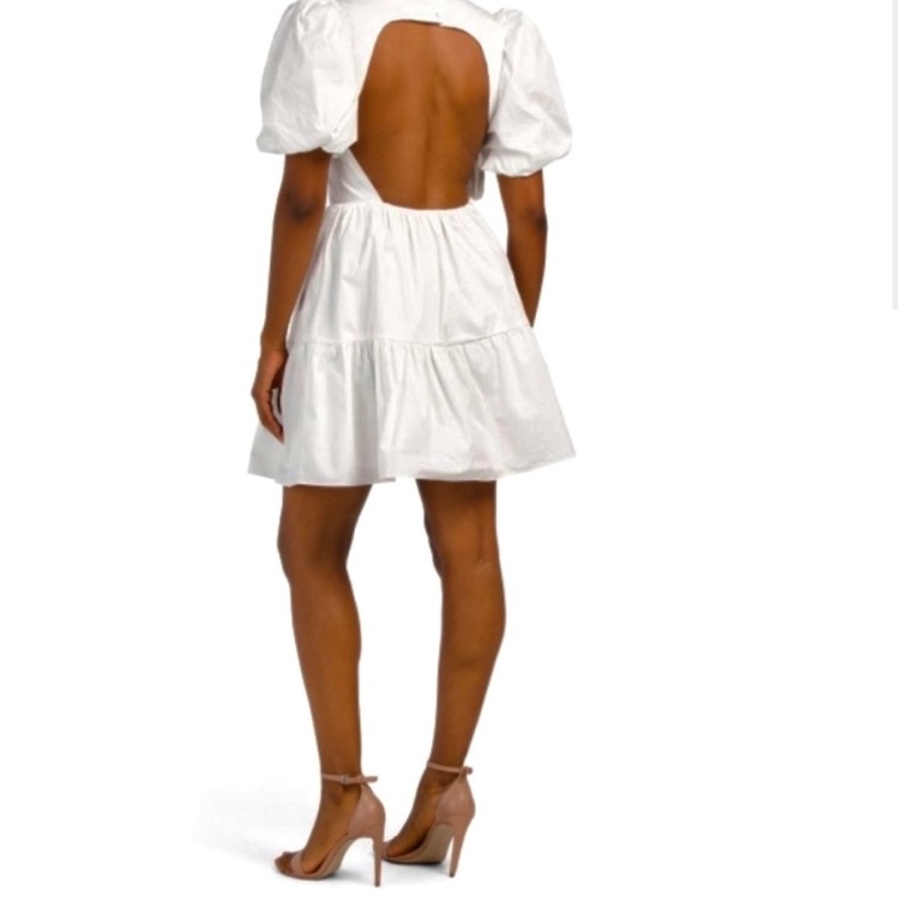 Anthropologie brand: ENDLESS ROSE White Puff Sleeve Open Back Mini Dress